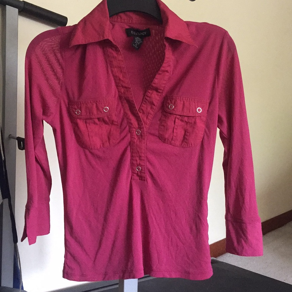 Ideology Collared V Neck 3/4 Sleeve Top S